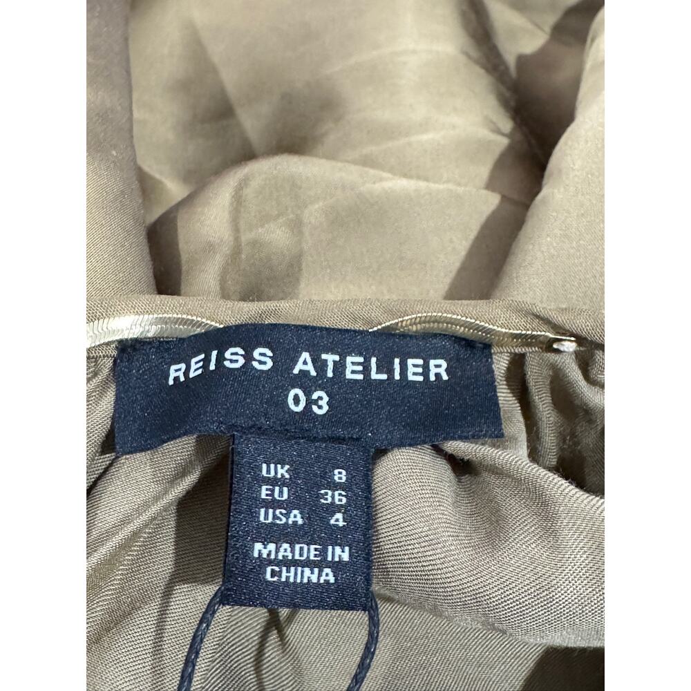 Reiss Khaki Brown Atelier Finley Draped Balloon Sleeve Blouse Top Sz US 4 NEW - Picture 4 of 7